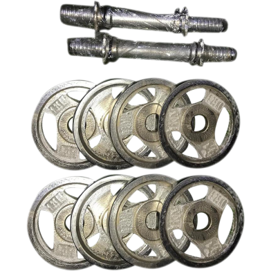 Sports House Dumbbell (Combo 3) - 4 Pcs Silver Plates Along Two Silver Stick image
