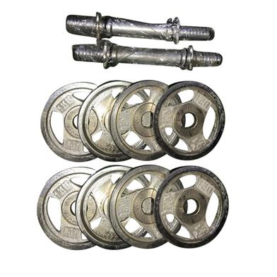 Sports House Dumbbell Combo 3 - 4 Pcs Silver Plates Along Two Silver Stick image