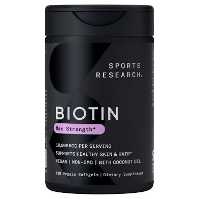Sports Research Biotin Max Strength 10,000 Mcg - 120 Veggie Softgels -524021473 image
