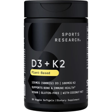Sports Research Vitamin D3 Plus K2 With Coconut MCT Oil 30 Veggie Softgels -486931714 image