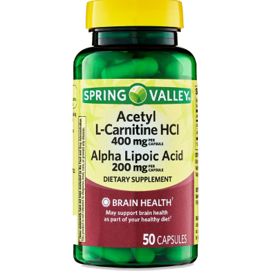 Spring Valley Acetyl L-Carnitine HCI and Alpha Lipoic Acid Dietary Supplement 50 Capsules image