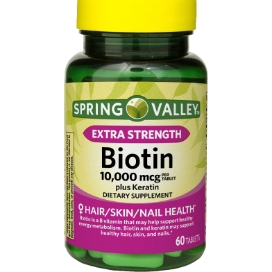 Spring Valley Extra Strength Biotin Plus Keratin 10,000mcg 60 Tablets image