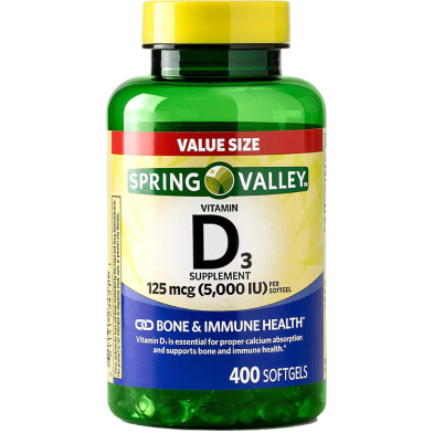 Spring Valley Vitamin D3 125 mcg 5000 IU 400 Softgels image