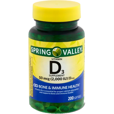 Spring Valley Vitamin D3 (2000 IU) 200 Softgels image