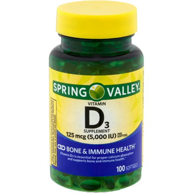 Spring Valley Vitamin D3 (5000 IU) 100 Softgels image