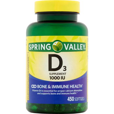 Spring Valley Vitamin D3 Softgels (1000 IU) 100 Softgels image