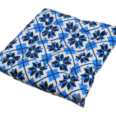 Square Chair Cushion, Cotton Fabric, Blue And Black 14x14 Inch image