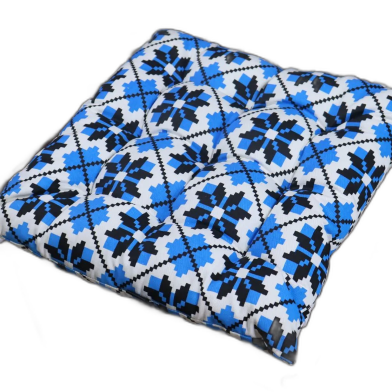 Square Chair Cushion, Cotton Fabric, Blue And Black 14x14 Inch image