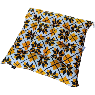 Square Chair Cushion, Cotton Fabric, Yellow And Black 16x16 Inch image