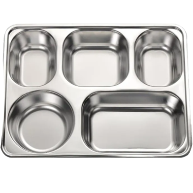 Stainless Steel 5 Compartment Divided Rectangular Serving Plate with Lid image