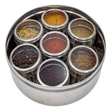 Stainless Steel Masala Dabba Spice Box With Transparent Glass Lids - 7 Pcs image