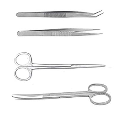 Stainless Steel Surgical Instrument Set- 6 Inch Scissors, Curved Scissors, Blunt End Forceps image