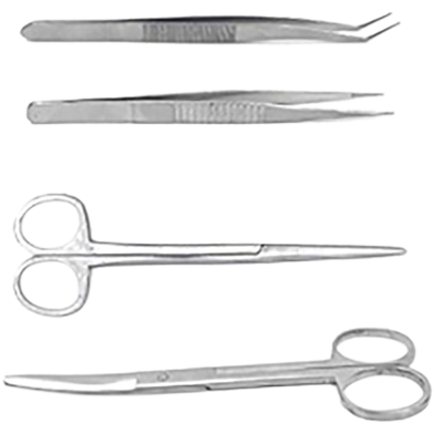 Stainless Steel Surgical Instrument Set- 6 Inch Scissors, Curved Scissors, Blunt End Forceps image