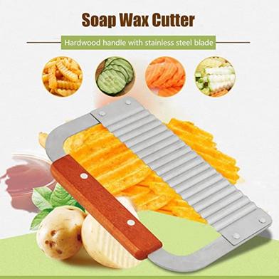 Stainless Steel Wave Cutting Tool French Fry Slicer Stainless Steel Blade  Wooden Handle,for Chopping Veggies, Fruit, Potato, Soap, Waffle Fries