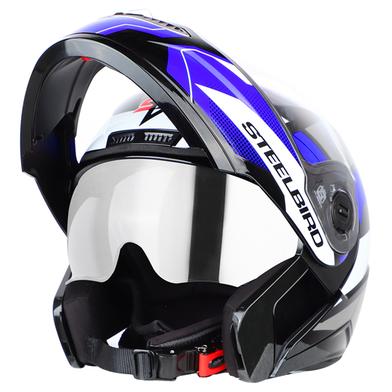 Steelbird SBA-7 Huracan ISI Certified Flip-Up Helmet For Men And Women With Inner Sun Shield (Glossy Black Blue) image