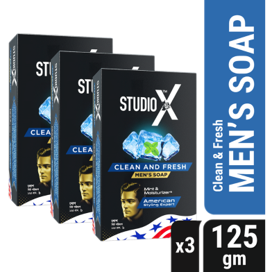Studio X Clean And Fresh Soap For Men Combo Pack 125gm X 3 image