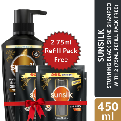 Sunsilk Shampoo Stunning Black Shine 450ml Buy 1 Get 1 2 Pcs 75ml Refill Pack Free image