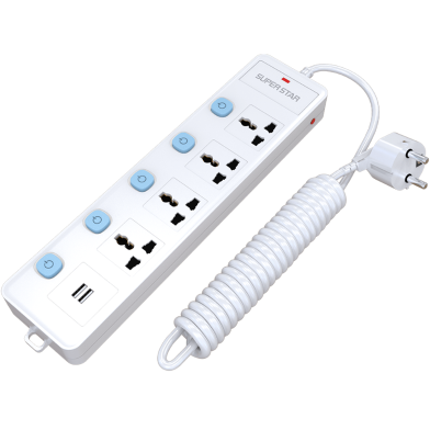 Super Star Supreme Extension Socket 2 pin 4 Sockets with 2 USB- 1390113219 image