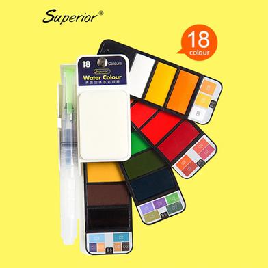 Superior Solid Water colour Cake pigmented 18 Color Set With Water Brush Pen Foldable Travel Watercolor Painting image