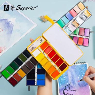 Superior Water Colour Cake paints 60 Foldable solid and Pigmented colors with brush for professional image
