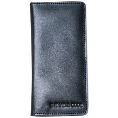 THE MEN's CODE Black Leather Long Wallet For Men image
