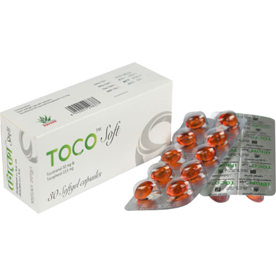 TOCO Soft (1strip), Tocotrienol 50 mg (74.5 IU) and Tocopherol 13.5 mg (20 IU) Vitamin (Herbal and Nutraceuticals) - 10 Capsules image