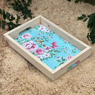 Tea Time with Floral Wooden Tea Tray - Crafted from pinewood plywood and laminated for a durable and stylish serving accessory. image