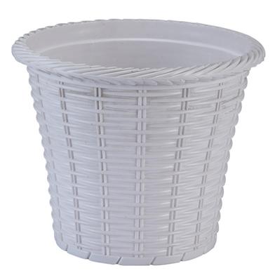 Tel Rattan Flower Tub with Tray 8 Inch White image