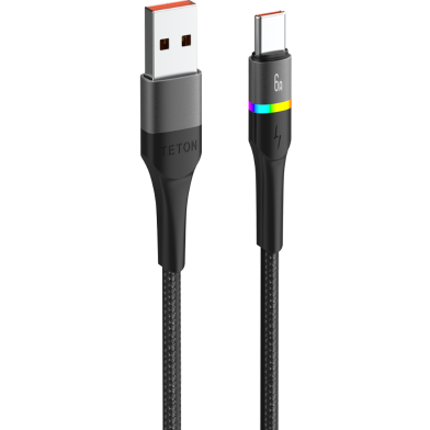 Teton Type A to Type C 6A Fast Charging Data Cable With Colorful Light 1.2m 6A type C cable image