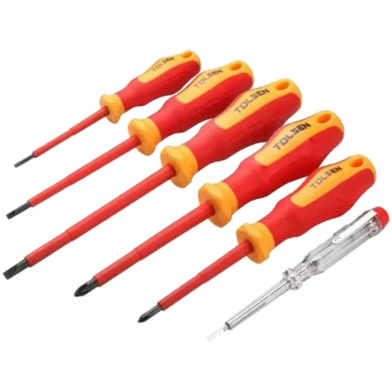 Tolsen 6Pcs VDE Power Insulated 1000V Flat Phillips Handle Screwdrivers Set image