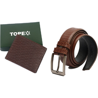 Topex Top Quality Cow Genuine Leather Belt and Wallet COMBO image