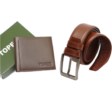 Topex Top Quality Cow Genuine Leather Belt and Wallet COMBO image