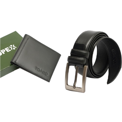 Topex Top Quality Cow Genuine Leather Belt and Wallet COMBO image