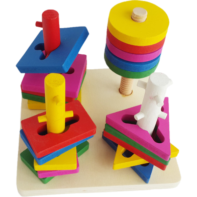 Trinkets and More Geometric Shape Sorter Toys 4 Set of Columns Wooden Puzzle image
