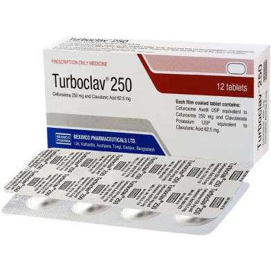Turboclav 250 mg, 62.5 mg Tablet-4's Strip image