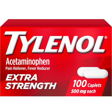 Tylenol Extra Strength 500 mg Acetaminophen Pain Reliever and Fever Reducer 100 Tablets image