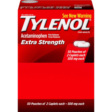 Tylenol Extra Strength 500 mg Acetaminophen Pain Reliever and Fever Reducer 50 Tablets image