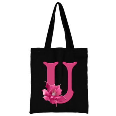 U -Alphabet Flower Canvas Tote Shoulder Bag With Zipper image