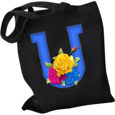 U-Letter Canvas Shoulder Tote Shopping Bag With Flower image