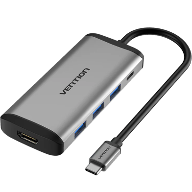 VENTION CNBHB Type-C To HDMI/USB3.0x3/PD Converter 0.15M Gray Metal Type image