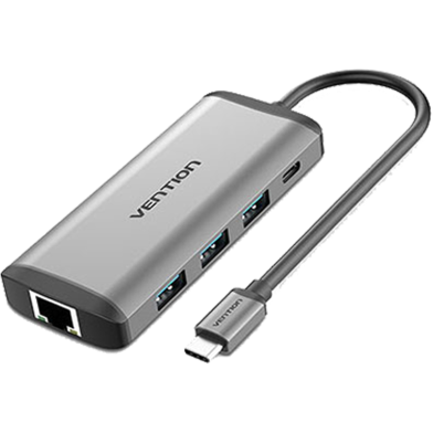VENTION CNDHB Type-C To HDMI/USB3.0 3/RJ45/TF/SD/PD Converter 0.15M Gray Metal Type image
