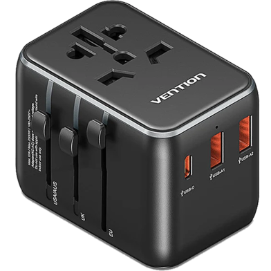 Vention FJEB0 20W 3-Port USB(C A A) Universal Travel Adapter - Black image