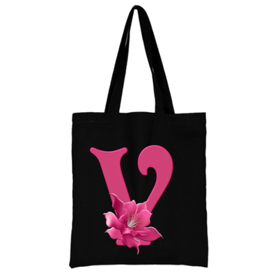 V -Alphabet Flower Canvas Tote Shoulder Bag With Zipper image