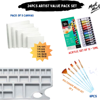 Value Pack For Artist 12x12 Acrylic Color 6 Pcs Blue Brush 1set 5pcs Canvas 4x4 6x6 8x8 10x10 12x12 Medium Color Platte 1pcs 24 Pcs Set image