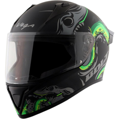 Vega Bolt Octopus Dull Black Neon Green Helmet image