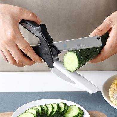 Veggie Slicer Scissors Food Chopper - Plus Knife Sharpener - 2 in 1 Scissor Cutting Board Slicer Vegetable Cutter - Kitchen Gadget Salad Scissors
