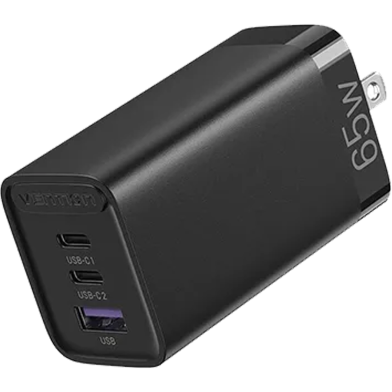 Vention FEDB0-US 3-port 65W USB(C C A) GaN Charger - Black image