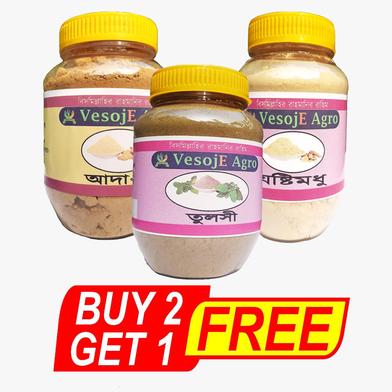 VesojE Agro Ginger Powder -100gm and Jostimodu Powder-100gm With Tulsi powder -100g(Buy 2 Get 1 FREE) image