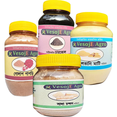 VesojE Agro Rose Petals Powder100gm, Activated Charcol-100 gm and Multani Mati Powder- 200 gm With Sandalwood Powder -50gm (Buy 3 Get 1 FREE) image