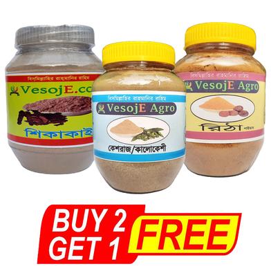 VesojE Agro Shikakai Powder-150 gm and Ritha Powder-100gm With Kesraj Powder-100g (Buy 2 Get 1 FREE) image